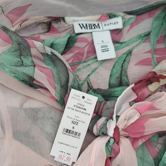 White House Black Market Sheer Floral Blouse - Pink and Green - Picture 2 of 8